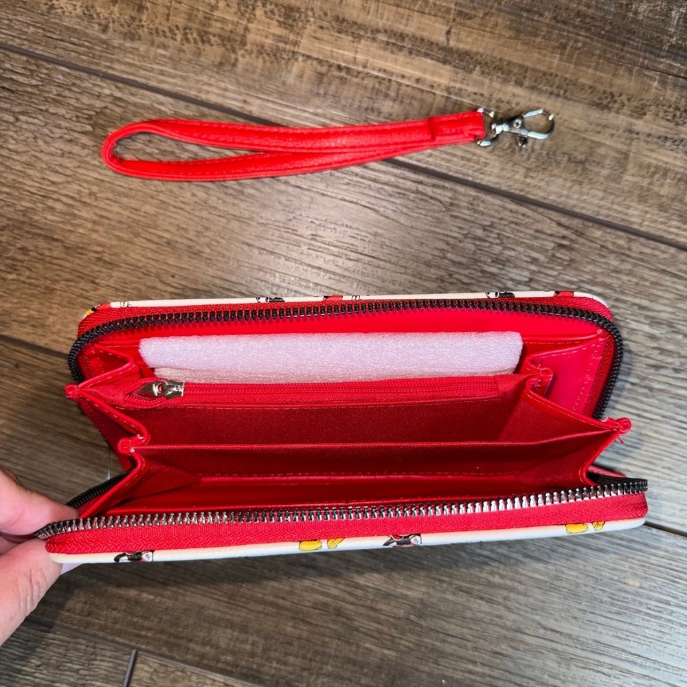 Disney Mickey Mouse Zip Around Wristlet Wallet White Red All Over Print Logo - Picture 2 of 3